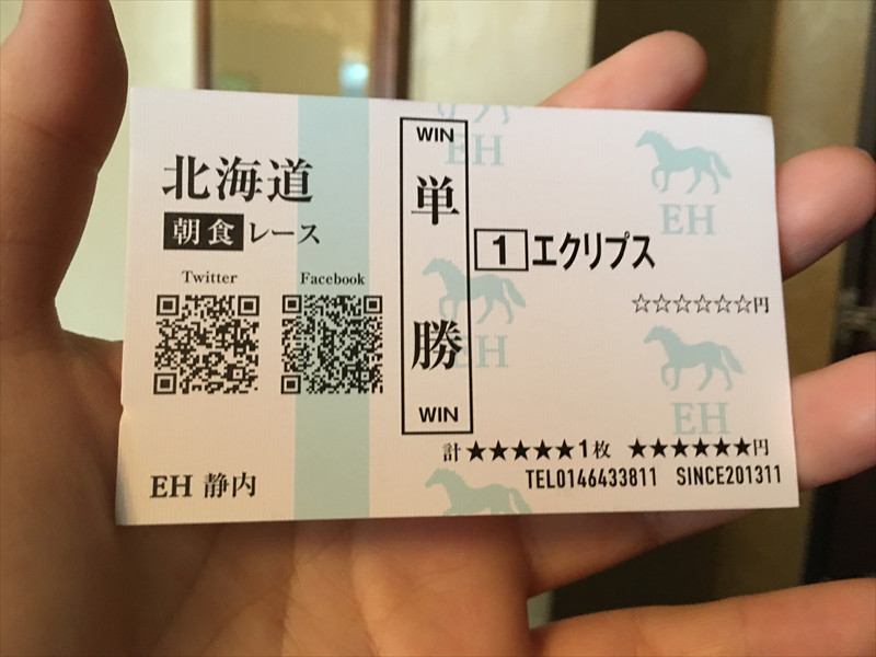 静内エクリプスホテルの朝食券が馬券