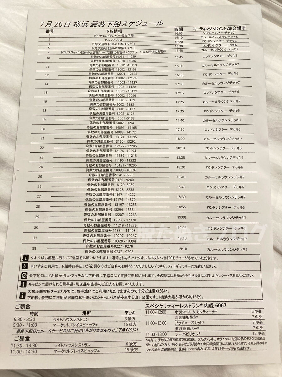 最終日の時刻表