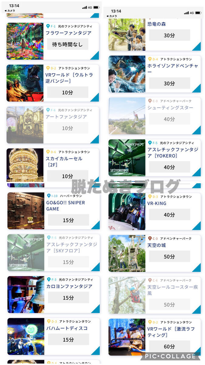 13時頃の待ち時間の一覧