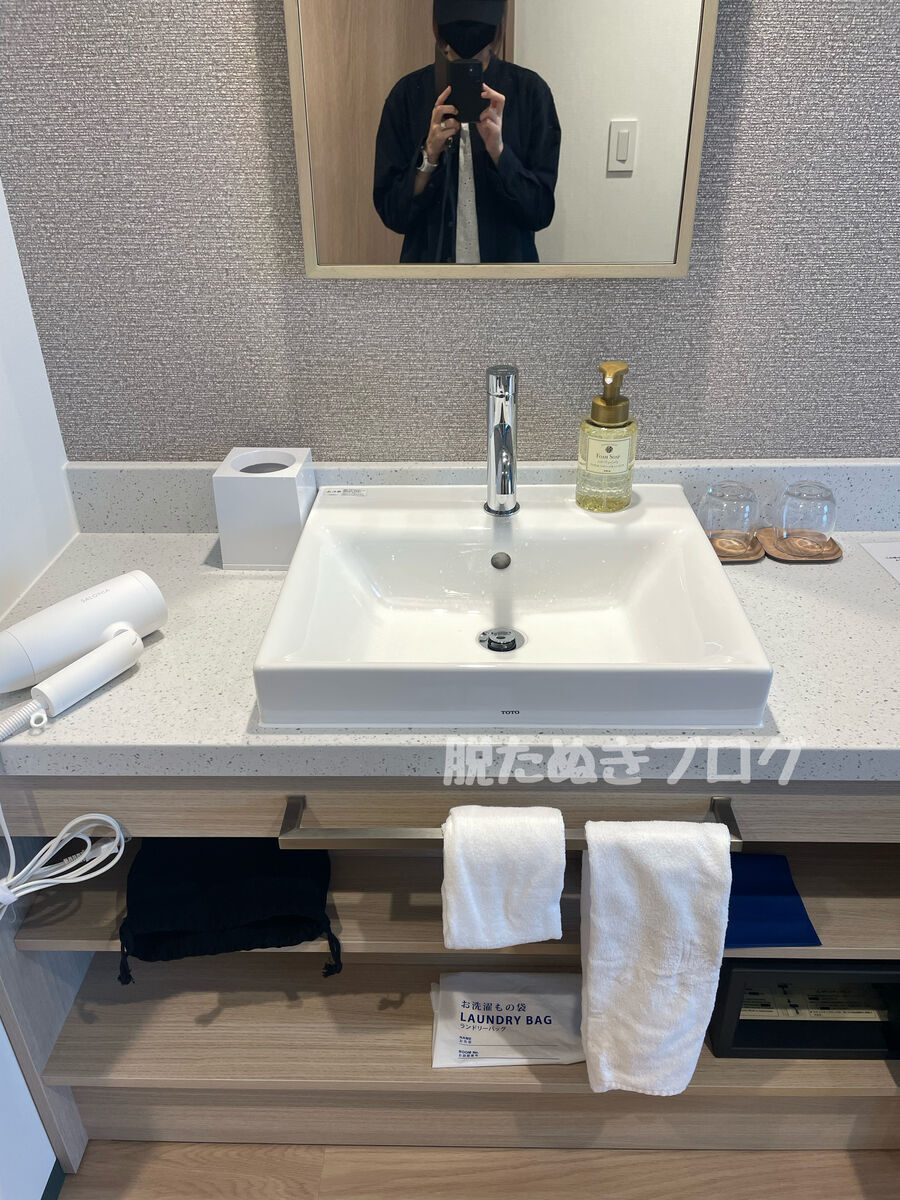 洗面台と一体になった広めのデスク