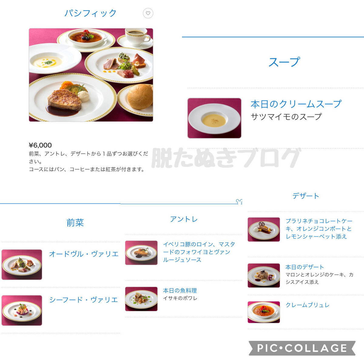 パシフィックのメニューと料理の内容