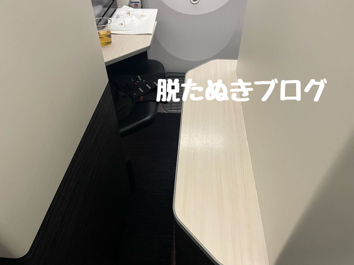 窓側座席への狭い通路の様子、横向きでの通行が必要