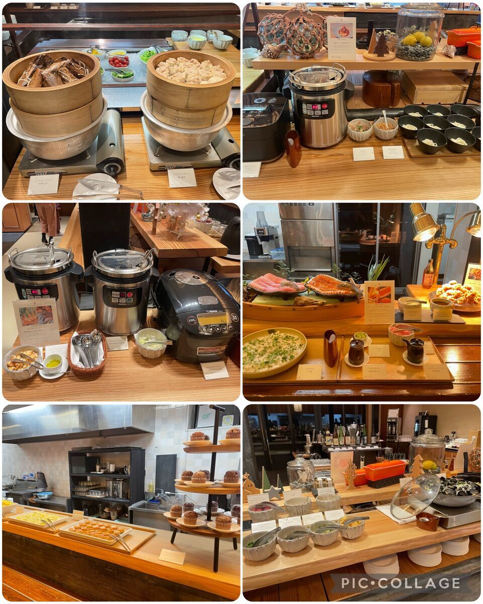夕食のビュッフェコーナー。和食や野菜も種類豊富です。