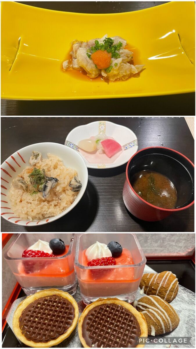 フグのにごこりや牡蠣ごはん、美味しいデザート