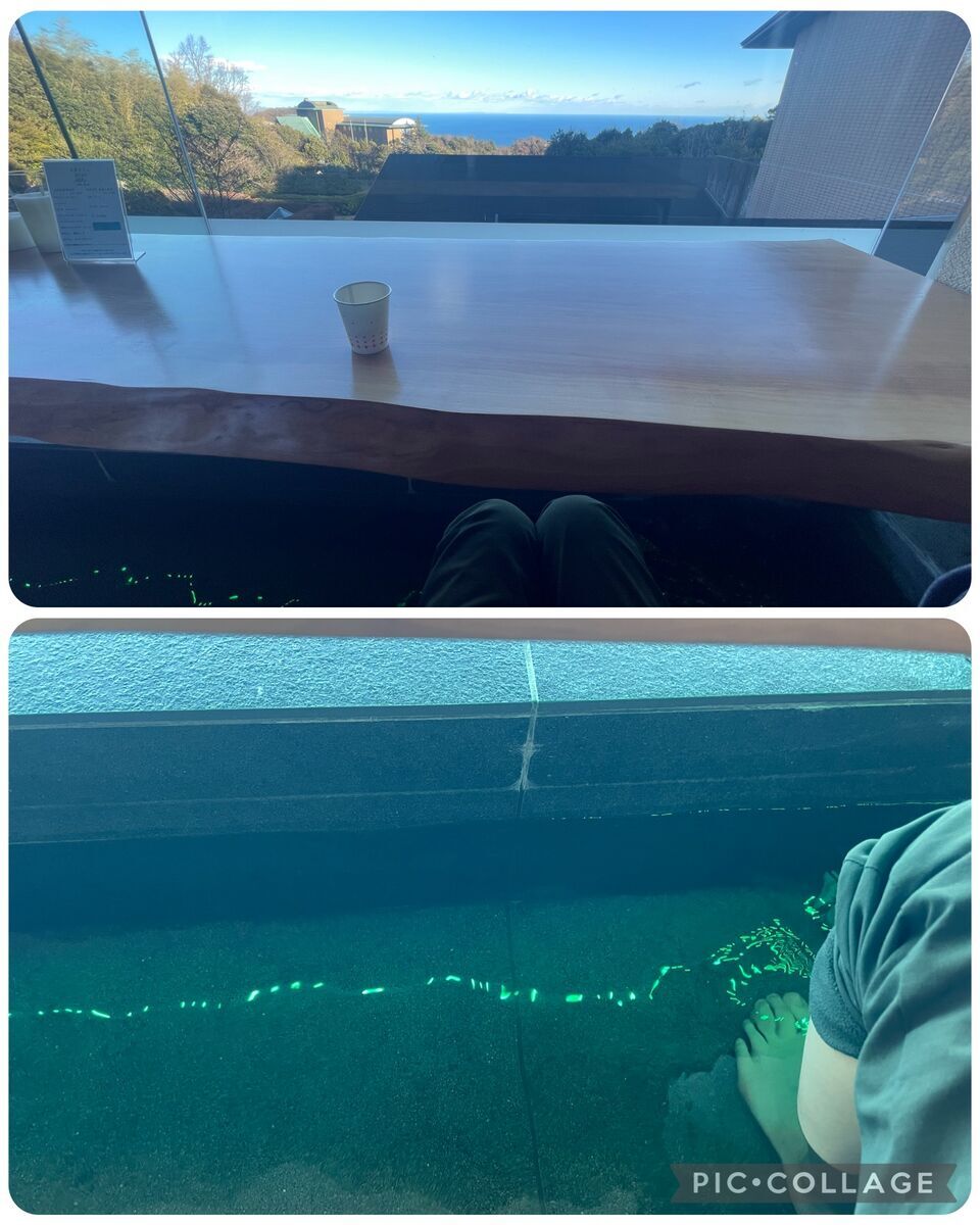 ゆとりろ熱海のロビーにある相模湾を一望できる足湯