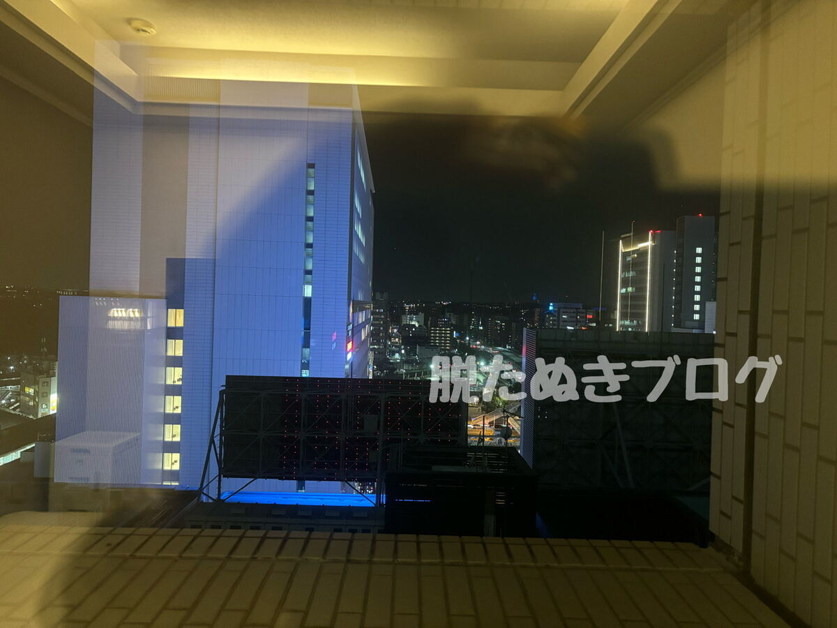客室の窓からの景色。新横浜駅の駅ビルビュー