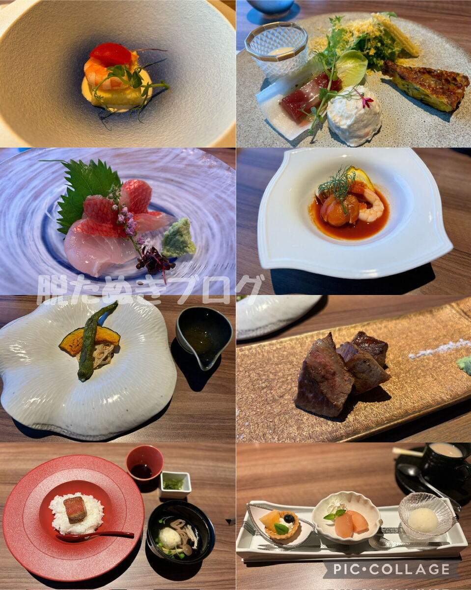 MEGUMIコース。色とりどりの料理が美しく盛り付けられている