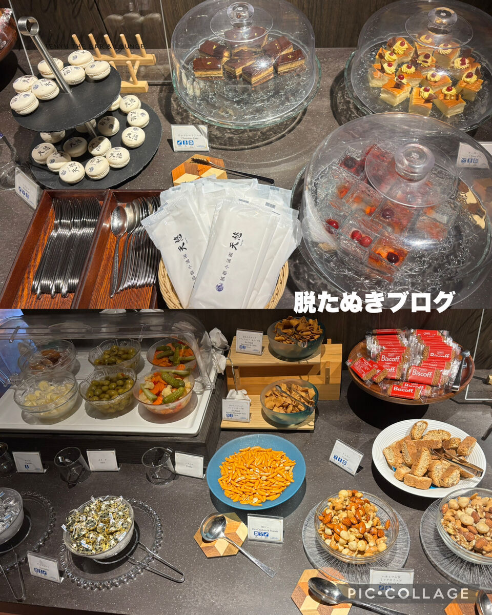 ラウンジ内にある軽食やお菓子類