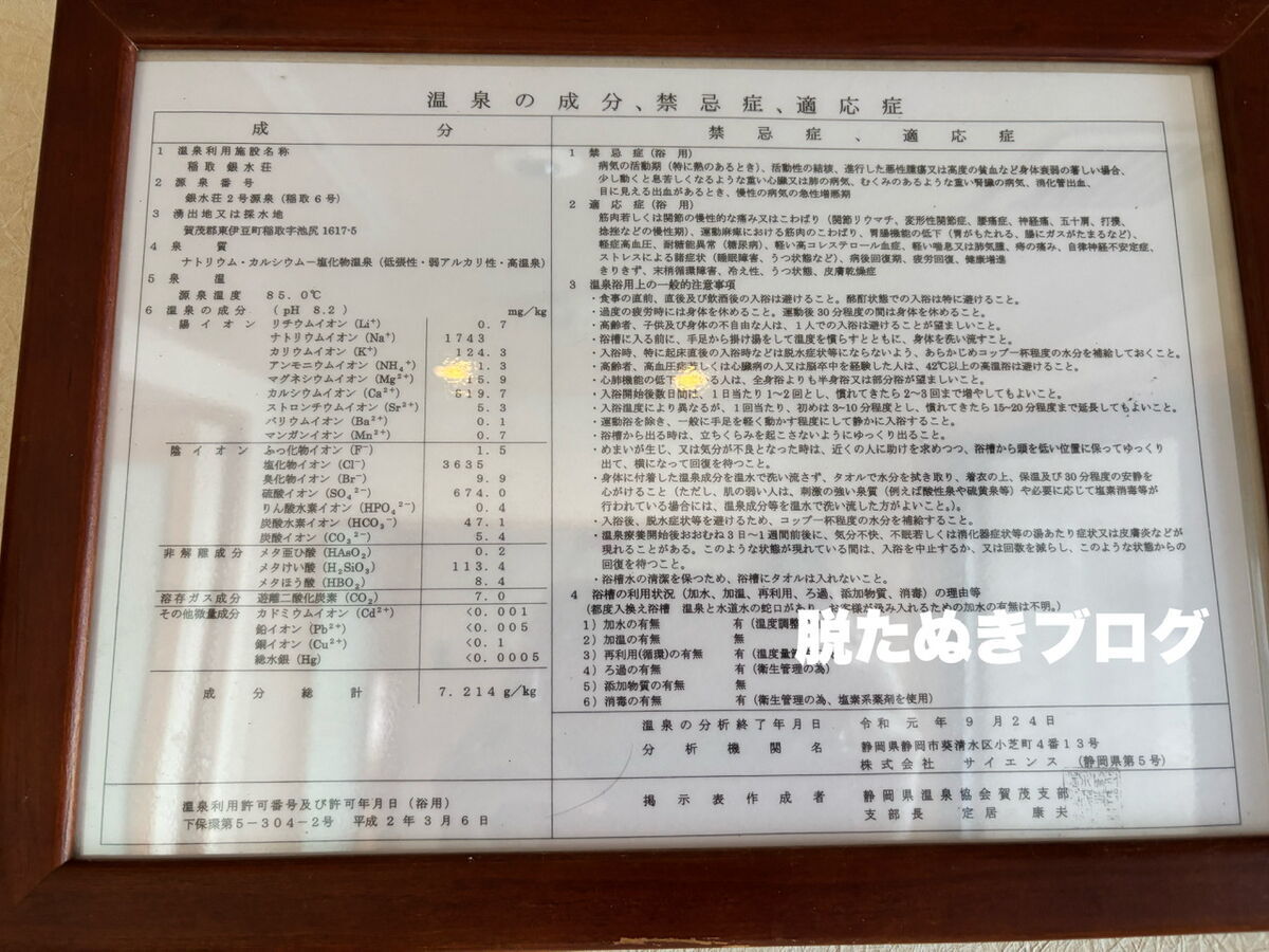 エグゼクティブフロア銀の栞 しろたえにある温泉成分表