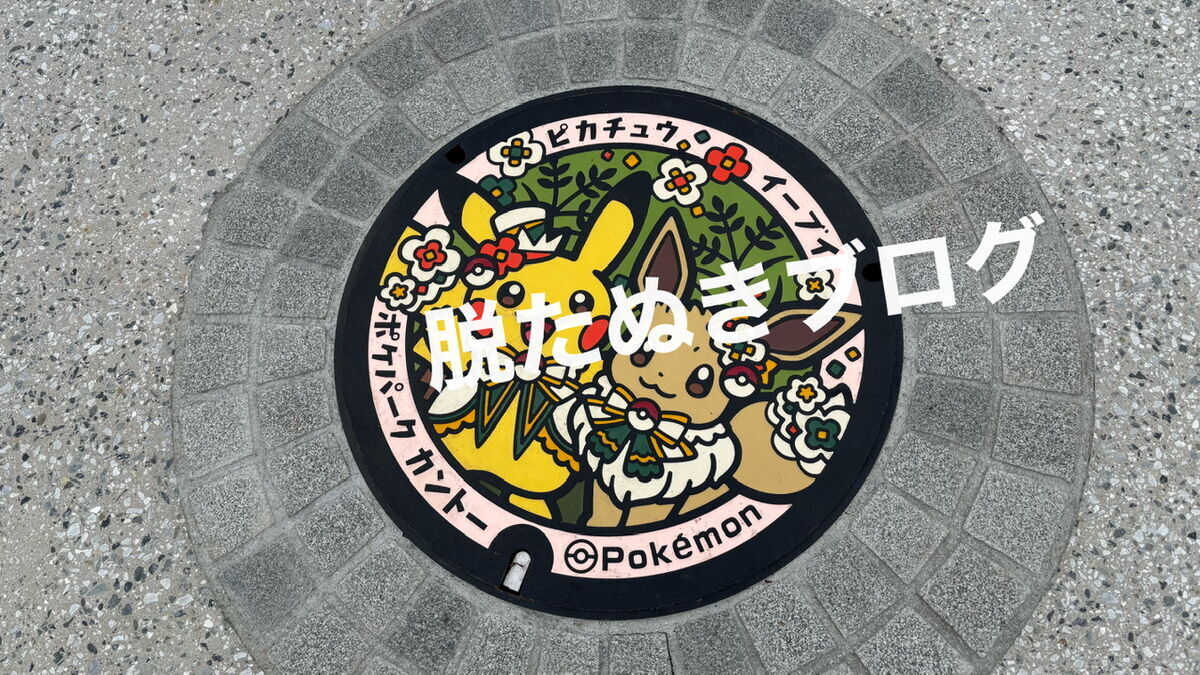 ポケパーク カントーの園内あるピカチュウとイーブイが描かれたマンホール