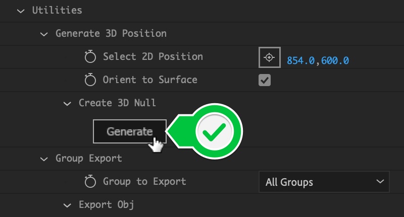 「Create 3D Null」で「Generate」ボタンを押します。
