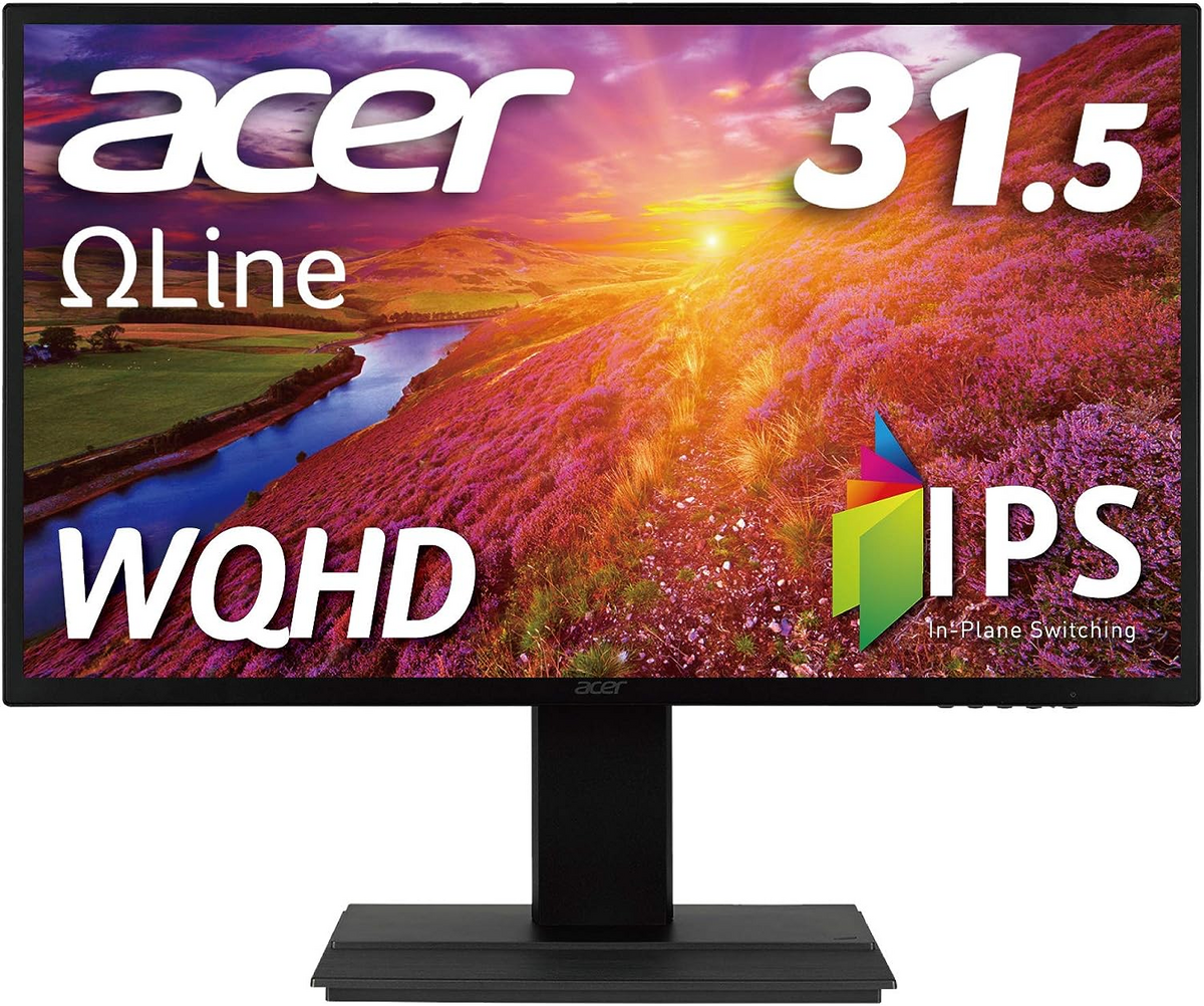 日本エイサー Acer モニター OmegaLine EB321HQUDbmidphx 31.5インチ IPS 非光沢 WQHD 75Hz 4ms HDMI DVI DisplayPort PIP/PBP VESAマウント対応 スピーカー内蔵 高さ調整/調節 スイベル チルト スピーカー搭載 フリッカーレス ブルーライト軽減