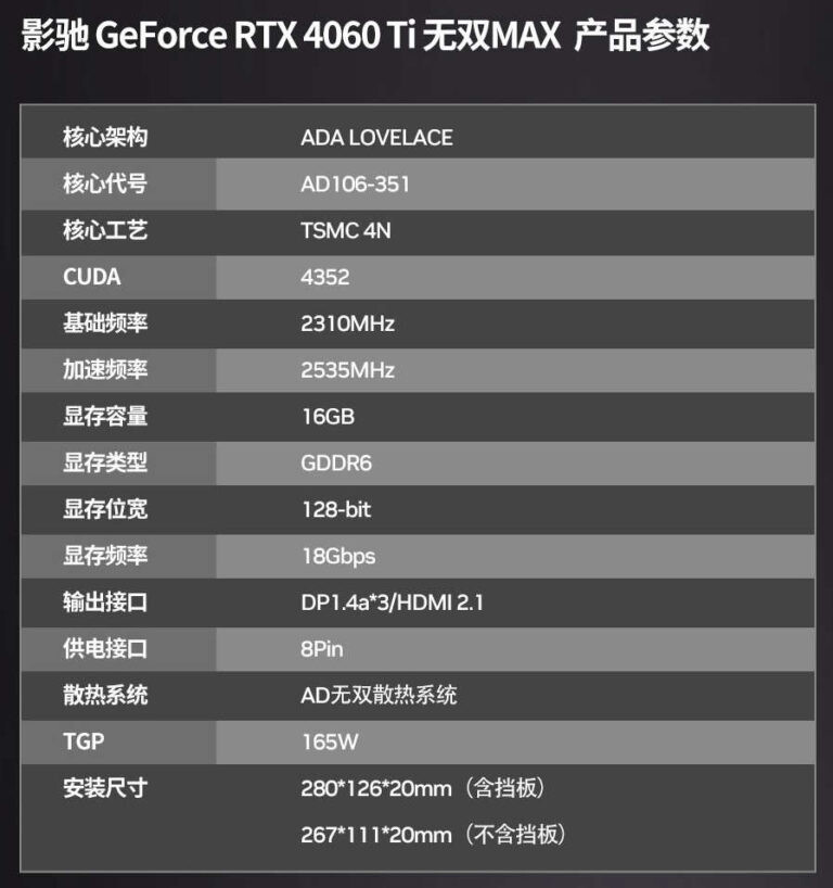 GALAX GeForce RTX 4060 Ti