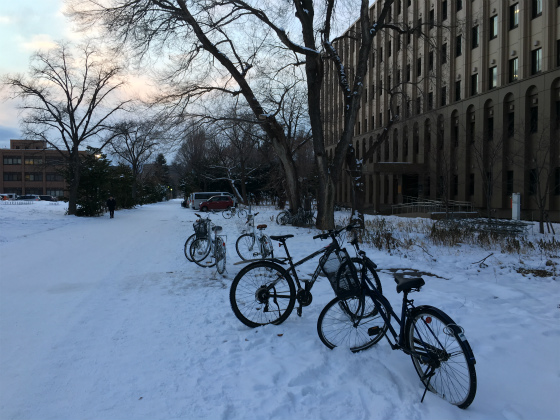 札幌の雪の中の自転車