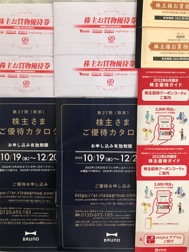 株主優待4社到着「藤久、BRUNO、パン・パシフィック