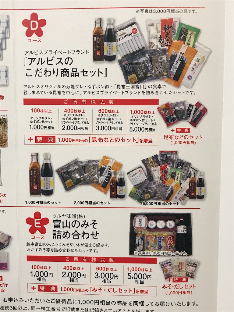 アルビス 株主優待 届いた、いつ届く（優待カタログから選んだ