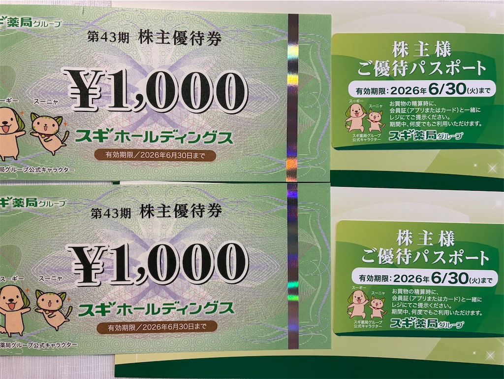 スギ薬局 株主優待券6,000円分 + 株主優待パスポート2枚 スギ薬局 株主優待券 6000円分 ＋ 優待パスポート2枚 - メルカリ