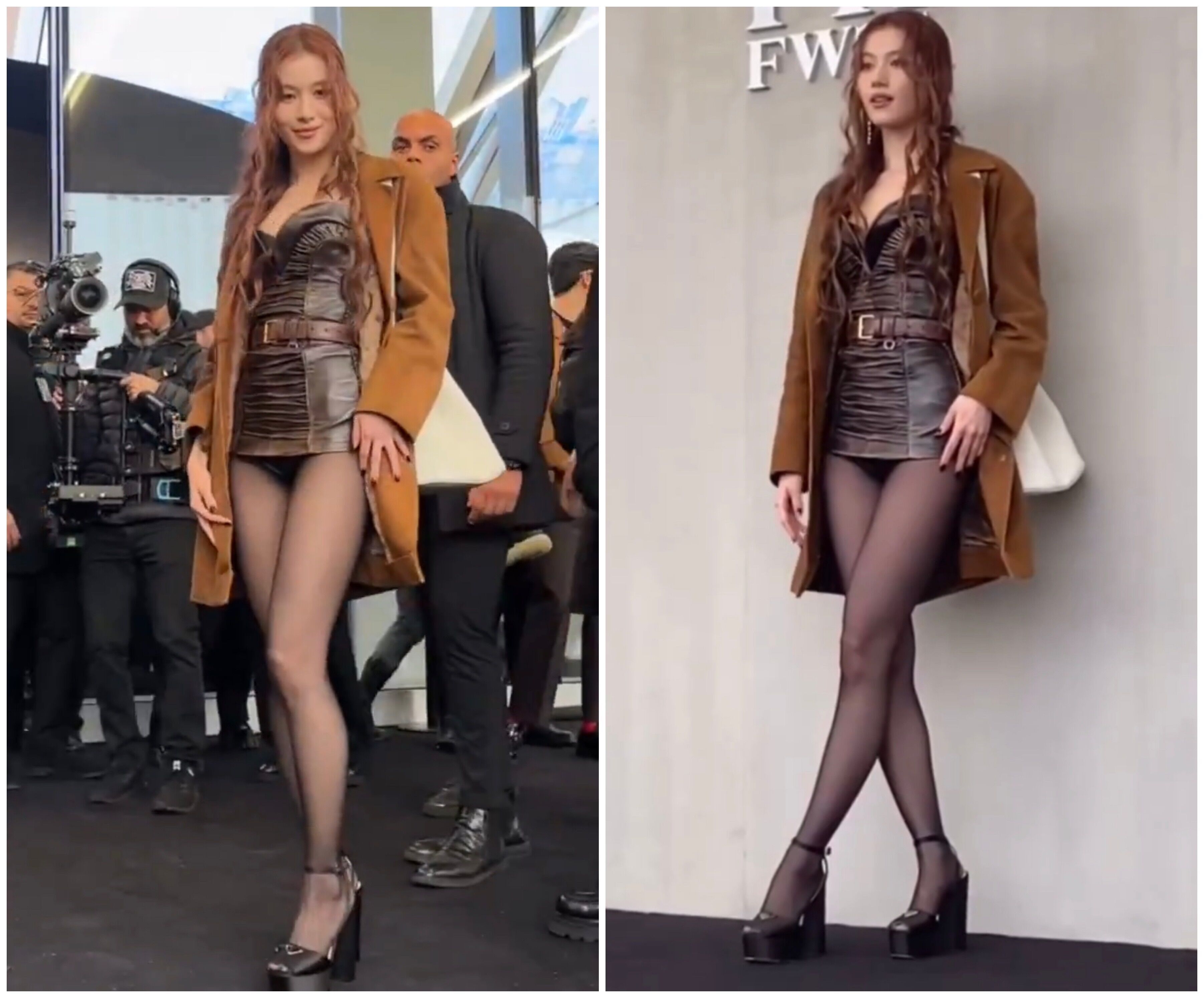 TWICEサナさん着用【 PRADA 】 プリント入り レザー バレリーナ TWICE「サナ」破格の超ミニスカでPRADAショーに出席…さすが