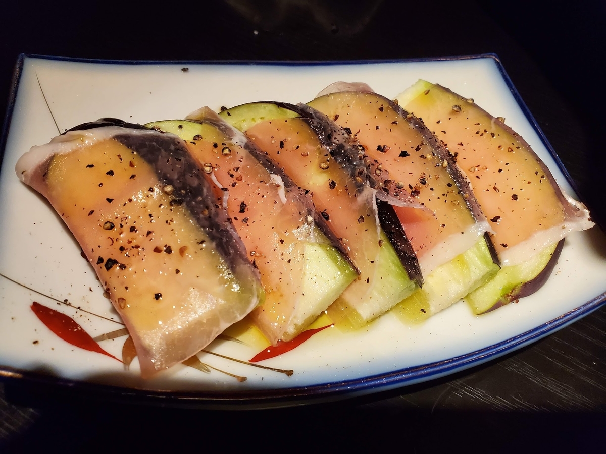 みずなす,生ハム,オリーブオイル