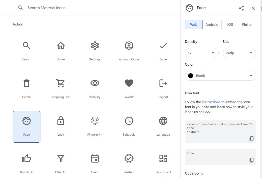 使用するマテリアルアイコンの選択