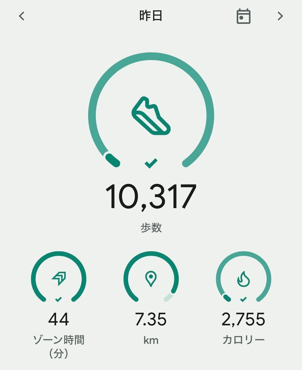 スマホのヘルストラッカーの画面キャプチャ