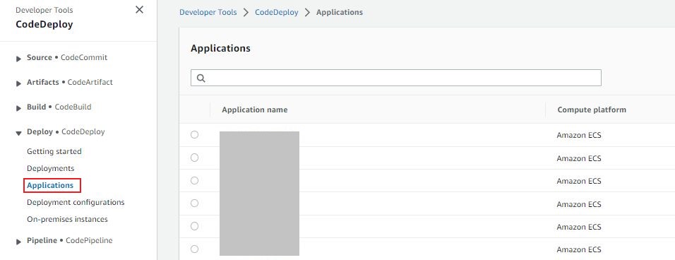 CodeDeployのアプリケーション一覧画面