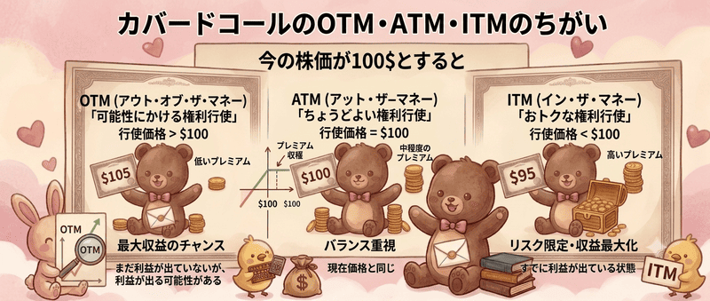カバードコール戦略のOTM・ATM・ITMの解説画像
