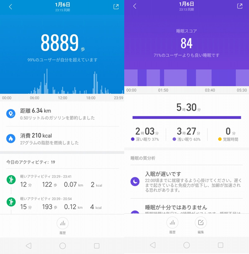 睡眠ログ・歩数ログ