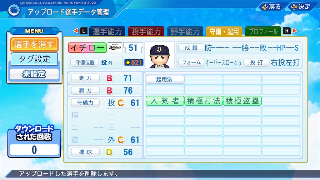 イチロー(二刀流・調整版)【パワプロ2022】 - てんかのパワプロ雑感