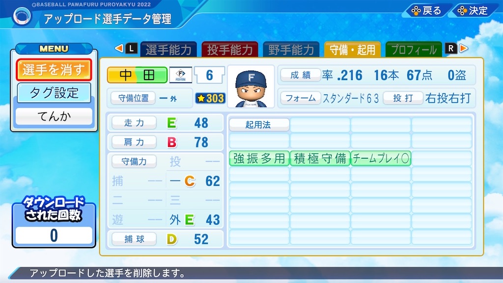中田翔(日本ハム'17)【パワプロ2022】 - てんかのパワプロ雑感