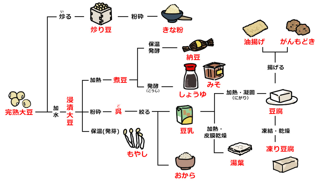 f:id:tentsu_media:20190131135536j:plain 大豆加工品一覧表