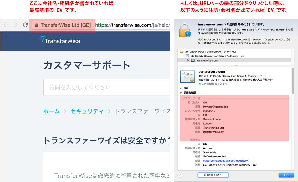 httpsの種類「EV」をどのように見分けるかの説明画像