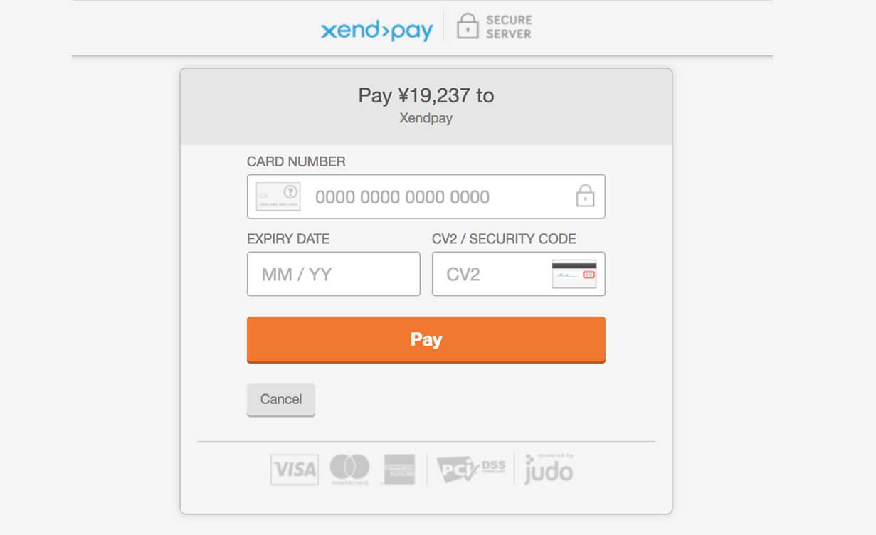 Xendpayの送金申請画面5 カード情報の入力画面