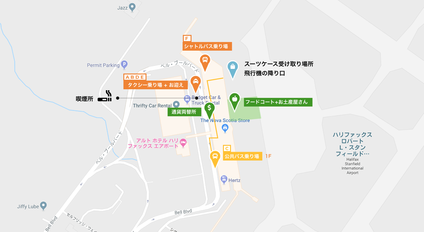 ハリファックス空港内にあるお店屋さんをまとめた地図