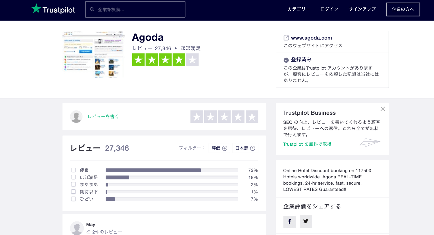 agodaのレビュー