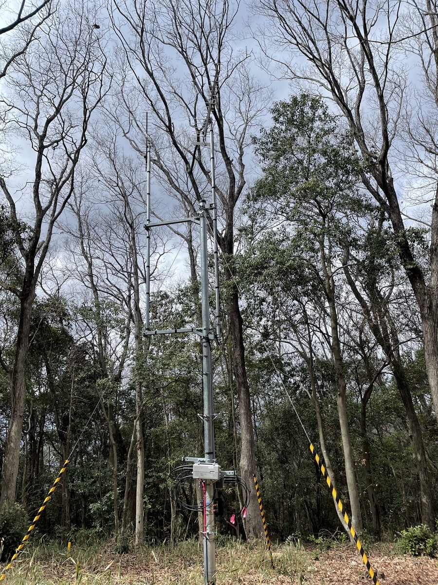 開けた場所の真ん中あたりにアンテナが立てられています。