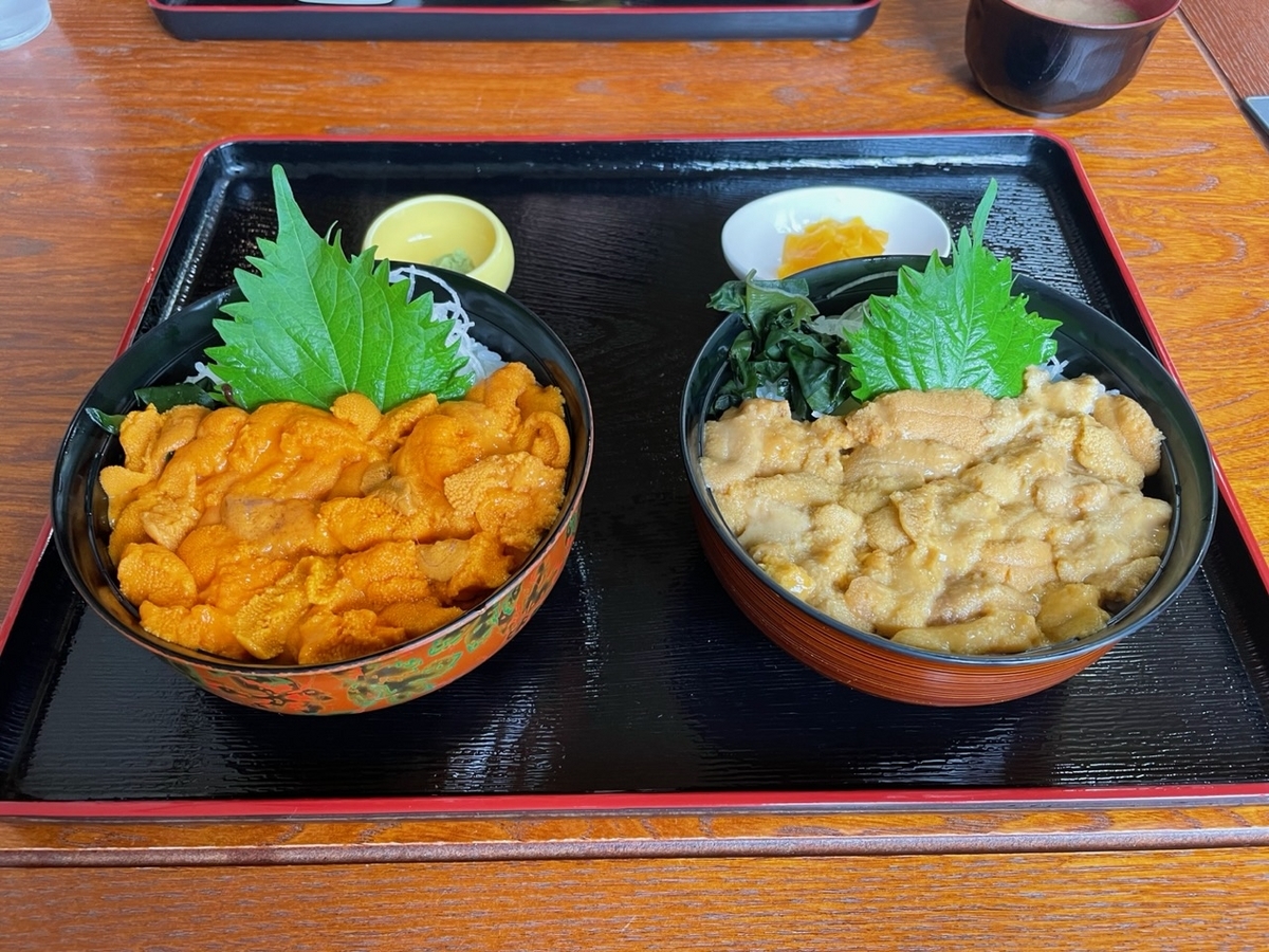 エゾバフンウニ(赤ウニ)丼とムラサキウニ丼