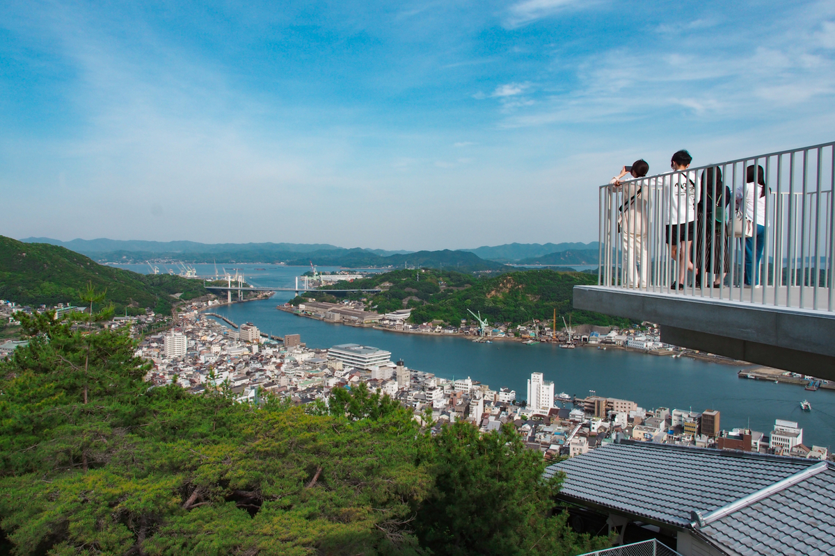 地上2階くらいの高さに迫り出した細い展望台の先っちょから、若者たちが写真を撮っている。