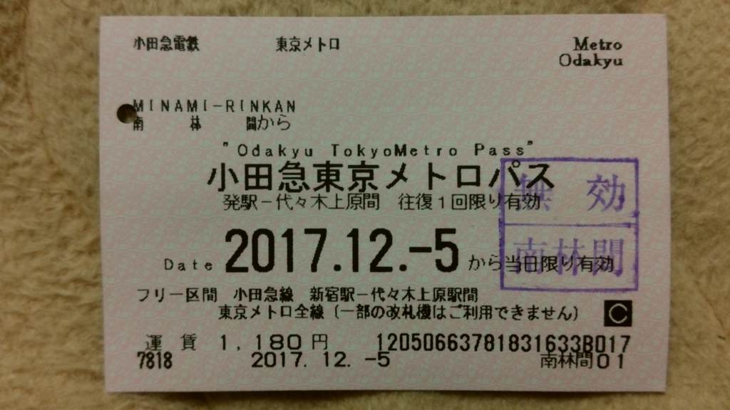 小田急電鉄 普通入場券 No.101 小田急電鉄・東京メトロ「小田急東京メトロパス」（無効