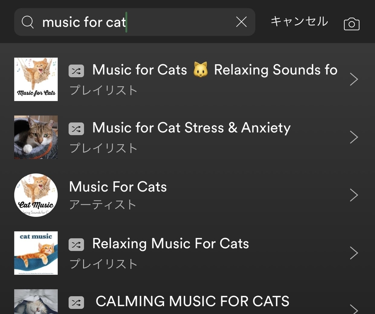 Spotifyの検索結果画面