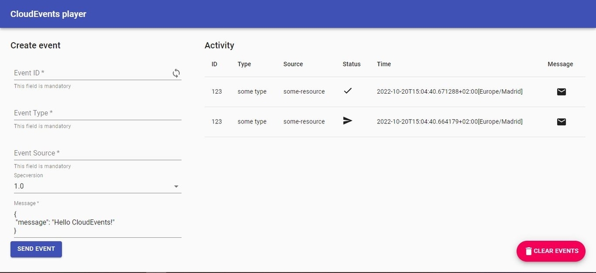 brokerから受信したイベントも表示される