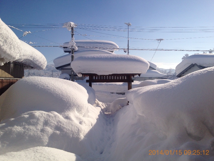 冬の自宅前 めちゃくちゃ雪が積もってる自宅前の画像