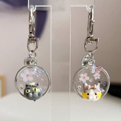 桜猫と桜蝶の協奏　桜のレジン