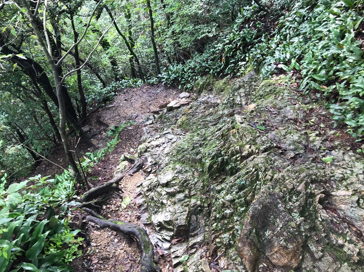 転んだらヤバそうな岩場の下り