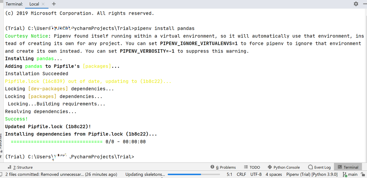 コマンドの実行結果として、緑色の文字で"Success!"と表示されます。
