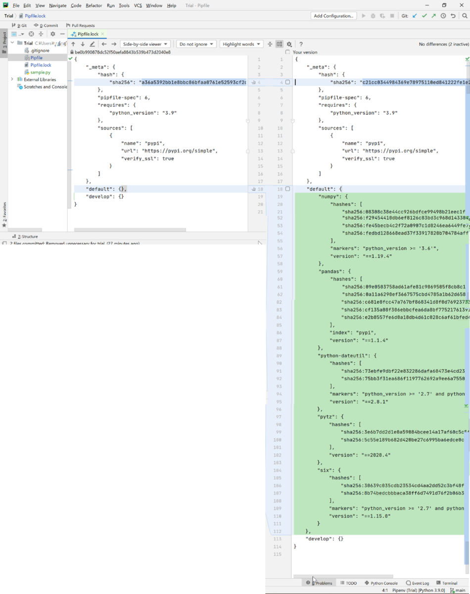 差分としてpandasの他、numpyなどのpackageが追加されています。