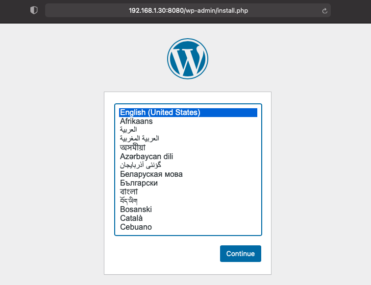 WordPressのインストール画面