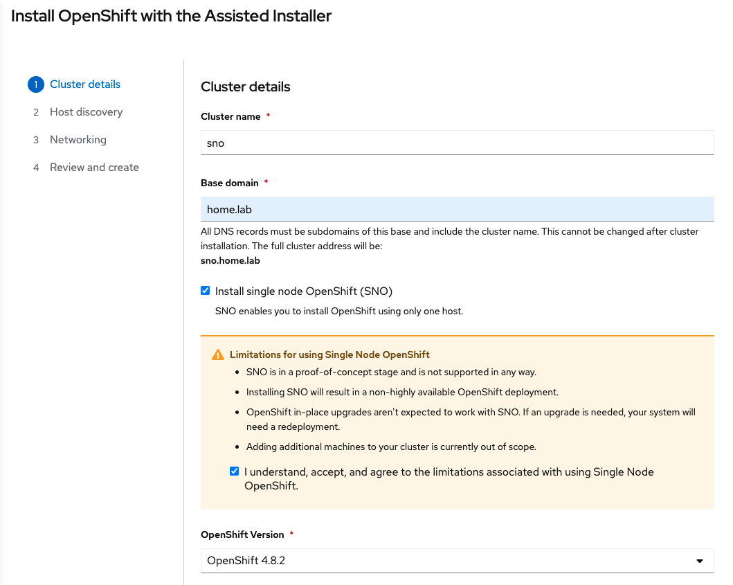 Assisted InstallerのSNOオプション