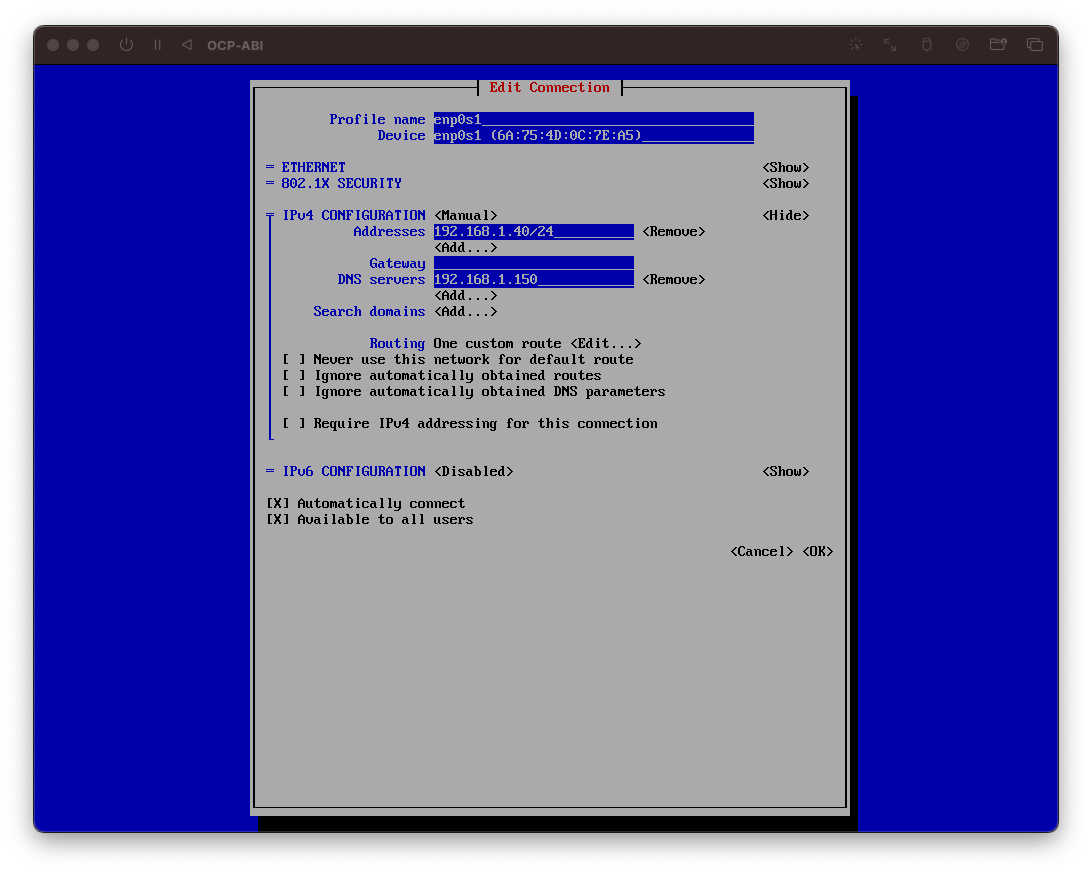NetworkManager TUIの接続設定
