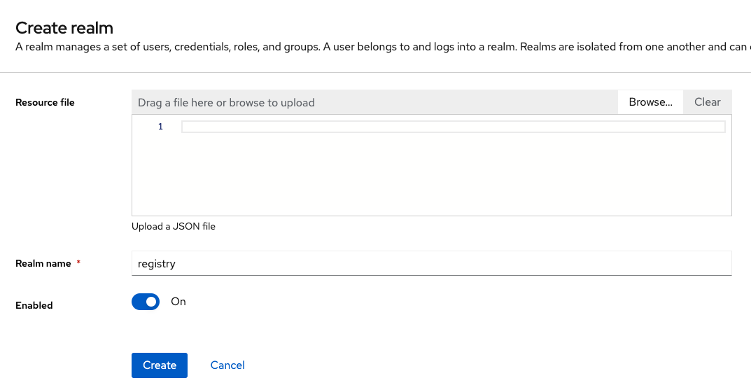 レルム名を入力して作成を実行する